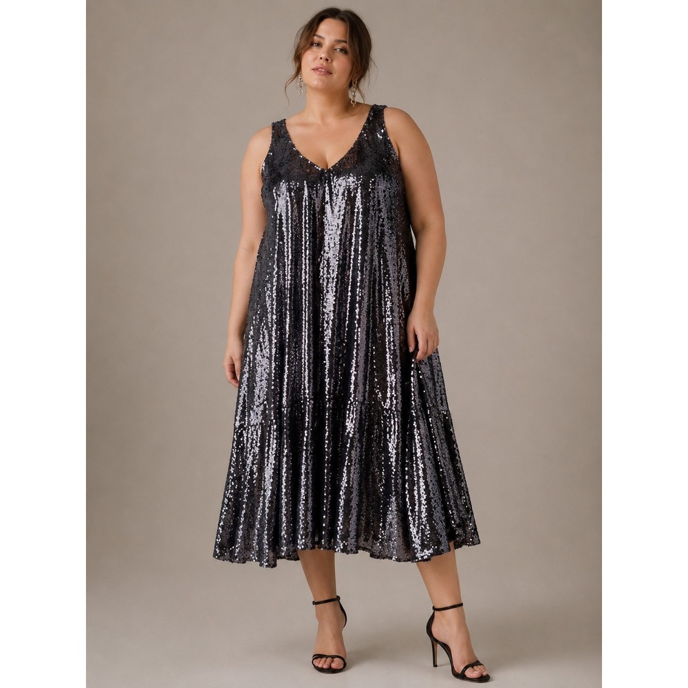 Fairycore Grunge Glam Purple Sequin Maxi Dress 3X Sunday in Brooklyn NWT